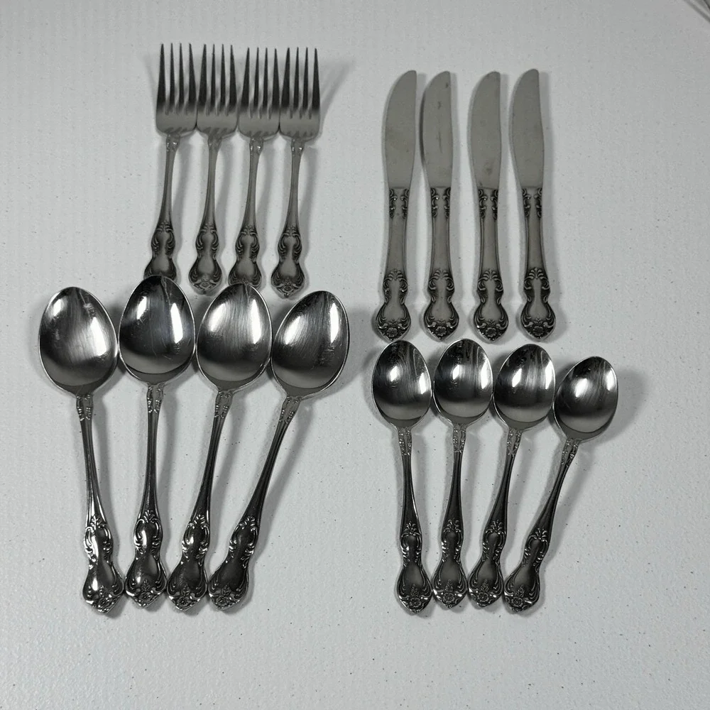 Easterling Valhalla Stainless Flatware Set‎ 16 Pieces Fork Knife Spoon Vintage
